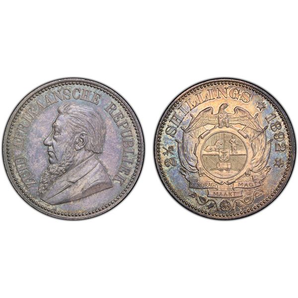 SOUTH AFRICA: Zuid-Afrikaansche Republiek, AR 2½ shillings, 1892, PCGS Proof 62