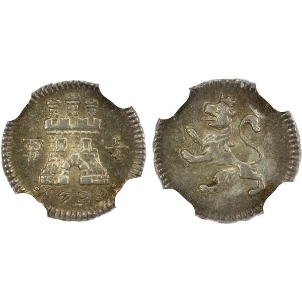 BOLIVIA: Carlos IV, 1788-1808, AR ¼ real, 1799-PTS, NGC MS63