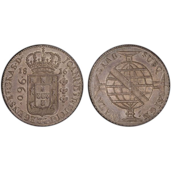 BRAZIL: João VI, Prince Regent, 1799-1818, AR 960 reis, 1816-B, PCGS AU58
