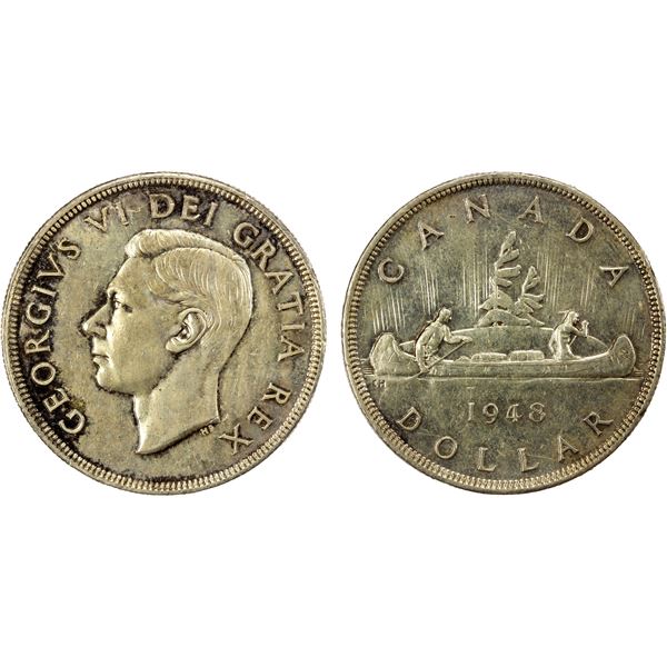 CANADA: George VI, 1936-1952, AR dollar, 1948, Choice EF