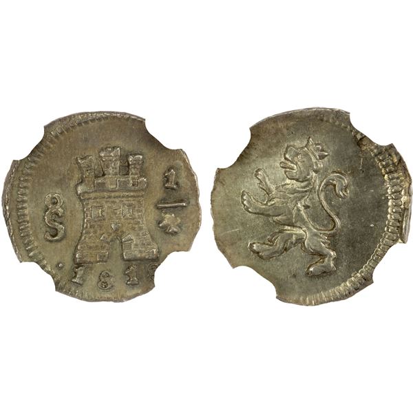 CHILE: Fernando VII, 1808-1818, AR ¼ real, 1818-So, NGC MS61