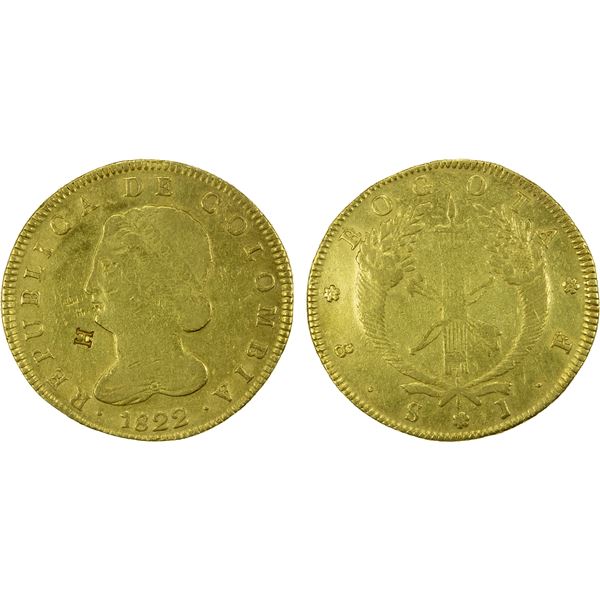 COLOMBIA: Republic, AV 8 escudos, 1822