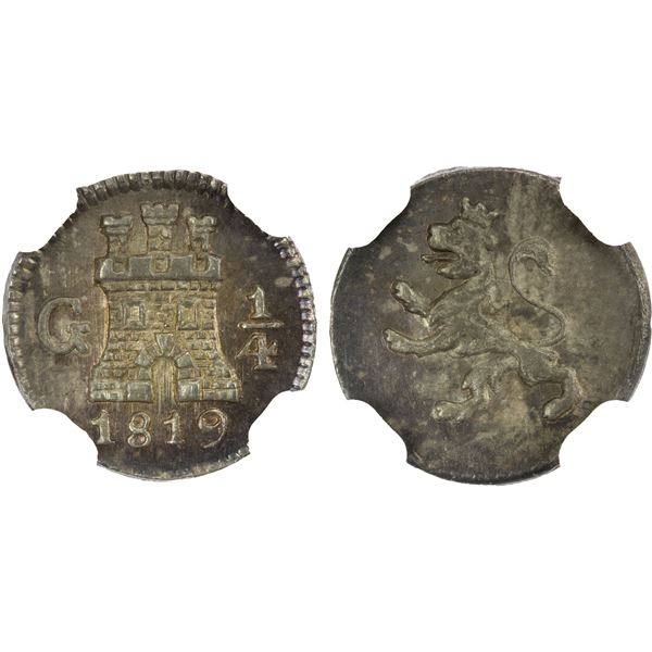 GUATEMALA: Fernando VII, 1808-1821, AR ¼ real, 1819-G, NGC MS64