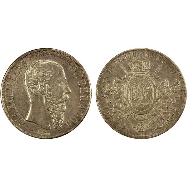 MEXICO: Maximiliano, 1864-1867, AR peso, 1867-Mo, EF