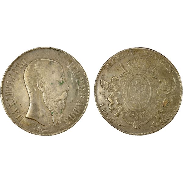 MEXICO: Maximiliano, 1864-1867, AR peso, 1867-Pi, VF