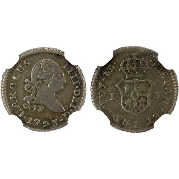 PERU: Carlos IV, 1788-1808, AR ¼ real, 1793-L, NGC EF45