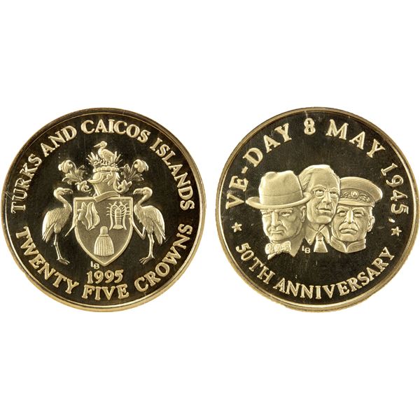TURKS & CAICOS: Elizabeth II, 1952-2022, AV 25 crowns, 1995, NGC PF68 Ultra Cameo