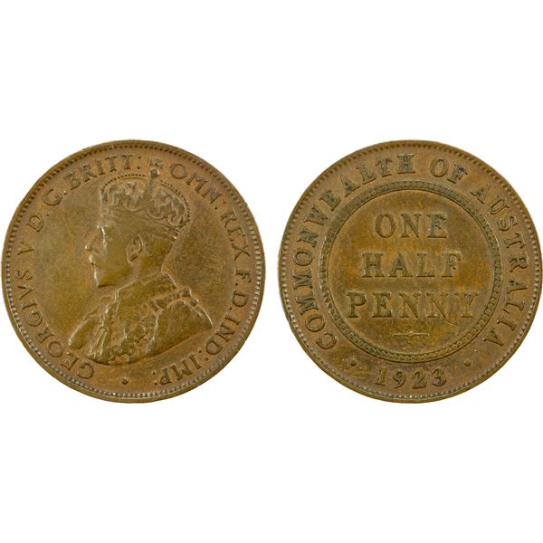AUSTRALIA: George V, 1910-1936, AE halfpenny, 1923, Fine