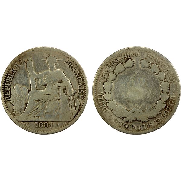 FRENCH COCHINCHINA: AR 50 cents, 1884-A, G-VG