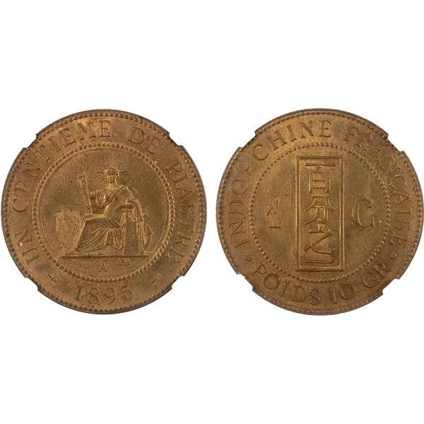 FRENCH INDOCHINA: AE cent, 1895-A, NGC MS64 RB
