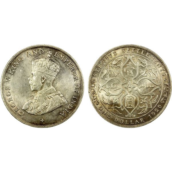 STRAITS SETTLEMENTS: George V, 1910-1936, AR dollar, 1920, UNC