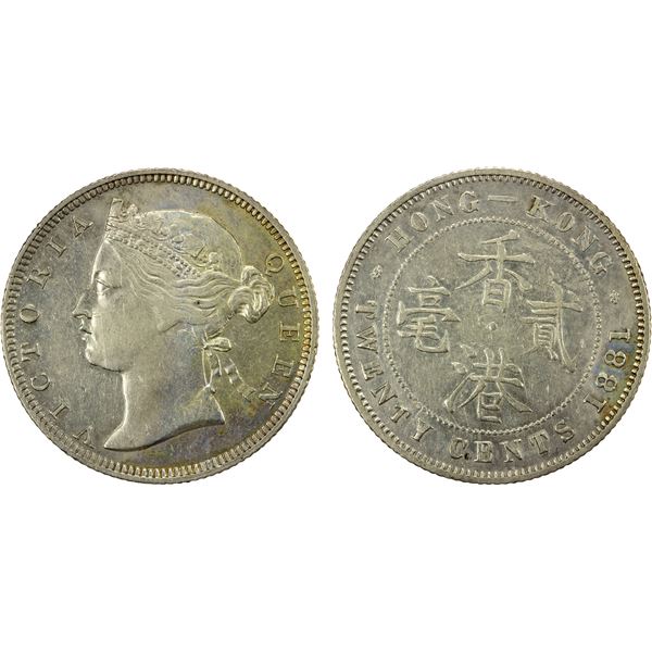 HONG KONG: Victoria, 1841-1901, AR 20 cents, 1881, VF-EF
