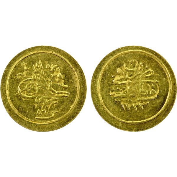 TURKEY: Mahmud II, 1808-1839, AV English ¼ unit (0.29g), "Kostantiniye", AH"1223", UNC