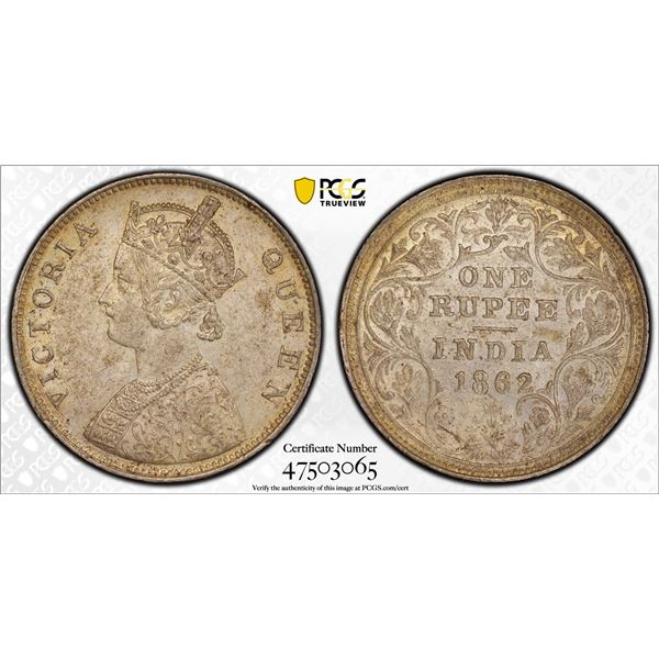 BRITISH INDIA: Victoria, Queen, 1837-1876, AR rupee, 1862(b), PCGS AU58