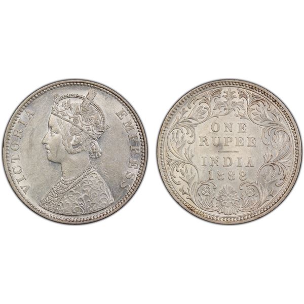 BRITISH INDIA: Victoria, Empress, 1876-1901, AR rupee, 1888-B, PCGS AU58