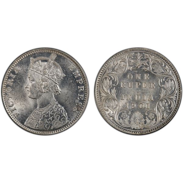 BRITISH INDIA: Victoria, Empress, 1876-1901, AR rupee, 1901-B, PCGS MS63