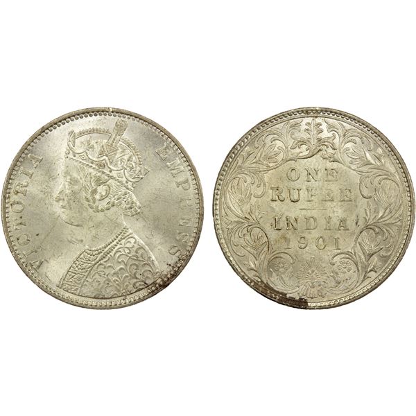 BRITISH INDIA: Victoria, Empress, 1876-1901, AR rupee, 1901-B, UNC