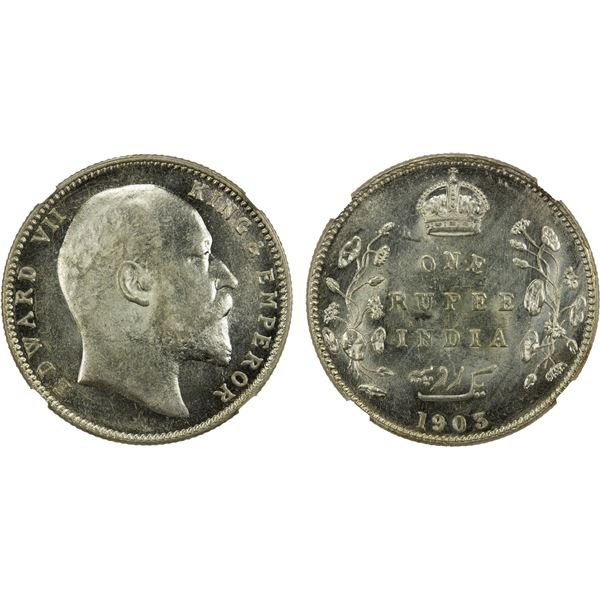 BRITISH INDIA: Edward VII, 1901-1910, AR rupee, 1903-B, NGC MS63