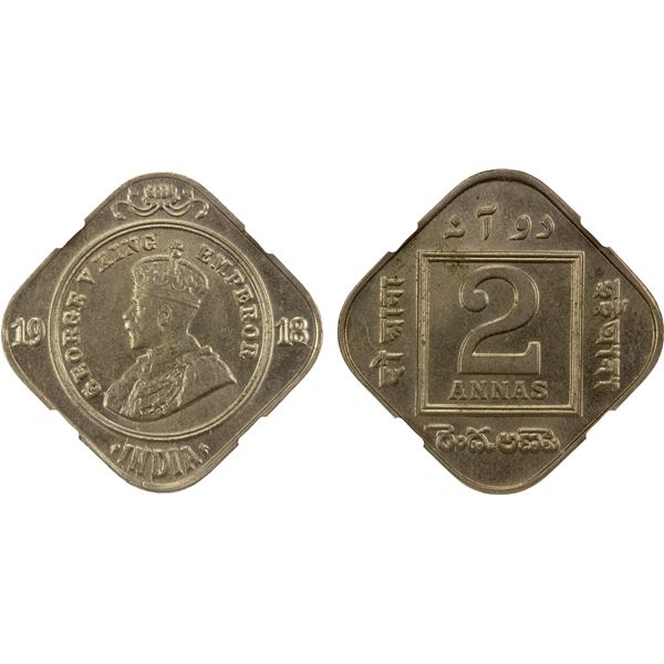 BRITISH INDIA: George V, 1910-1936, AE 2 annas, 1918(c), NGC MS63