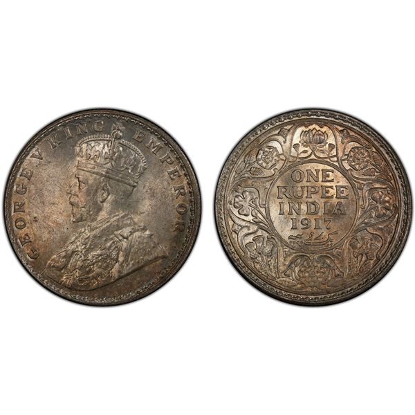 BRITISH INDIA: George V, 1910-1936, AR rupee, 1917(b), PCGS MS64