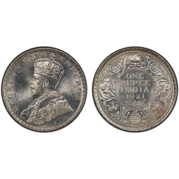 BRITISH INDIA: George V, 1910-1936, AR rupee, 1921(b), PCGS MS64