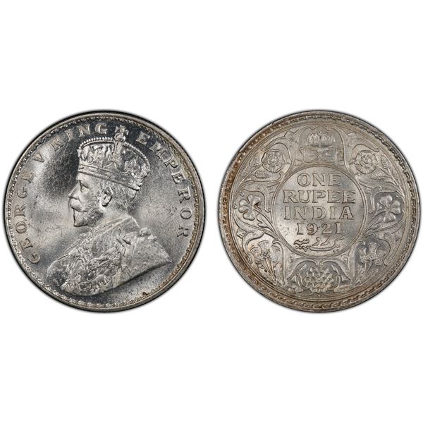 BRITISH INDIA: George V, 1910-1936, AR rupee, 1921(b), PCGS MS63 +