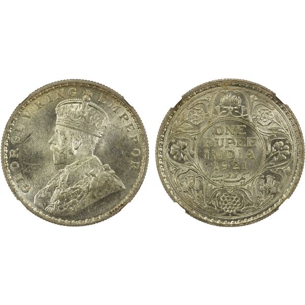 BRITISH INDIA: George V, 1910-1936, AR rupee, 1921(b), NGC MS63