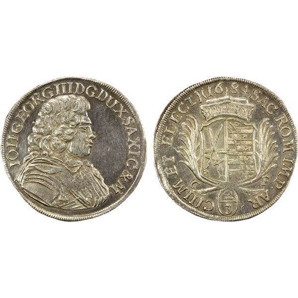 SAXONY: Johann Georg III, Elector, 1680-1691, AR 2/3 thaler, 1684, EF