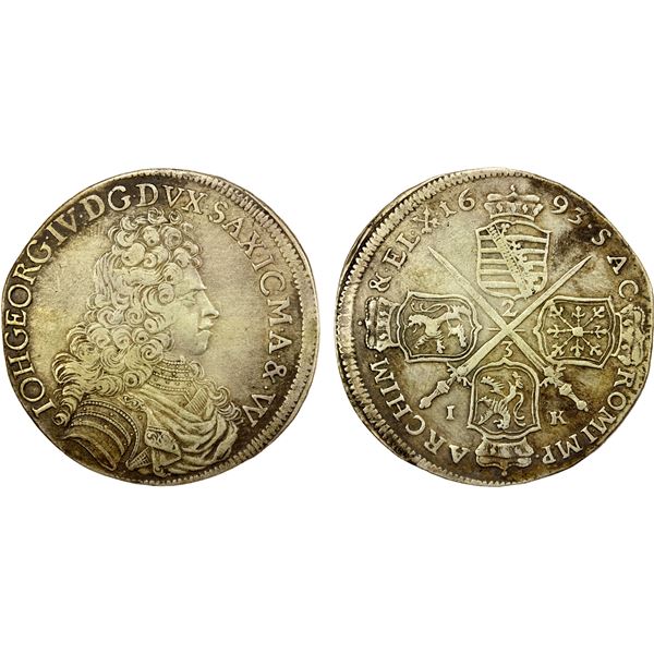 SAXONY: Johann Georg IV, 1691-1694, AR 2/3 thaler, 1693-IK, VF