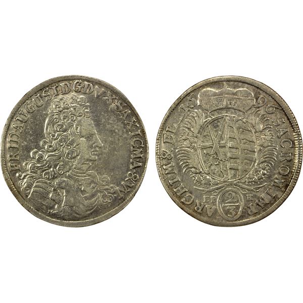 SAXONY: Friedrich August I, 1694-1733, AR 2/3 thaler, 1696, VF