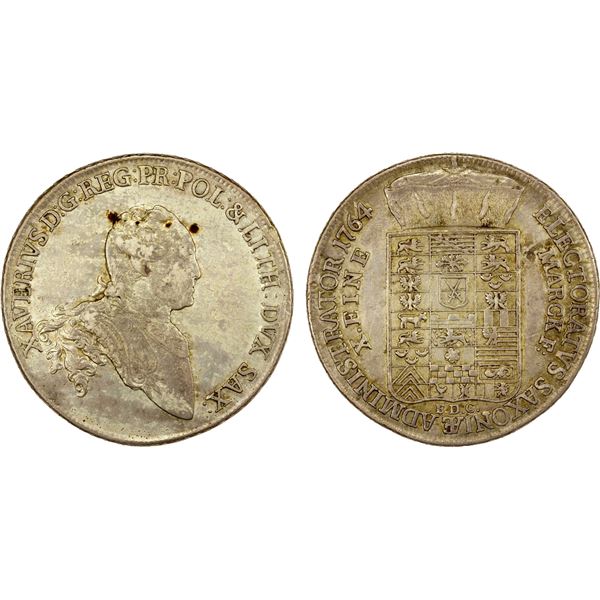SAXONY: Francis Xavier, 1763-1768, AR thaler, 1764, VF