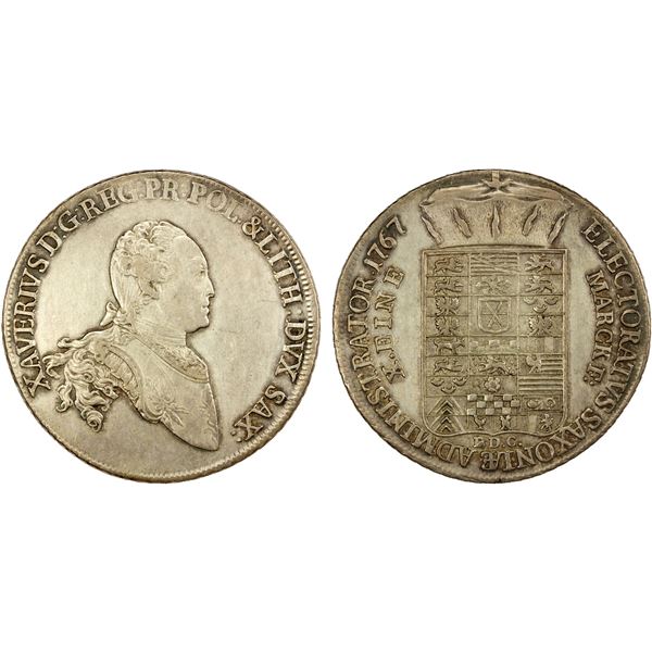 SAXONY: Francis Xavier, 1763-1768, AR thaler, 1767, About EF