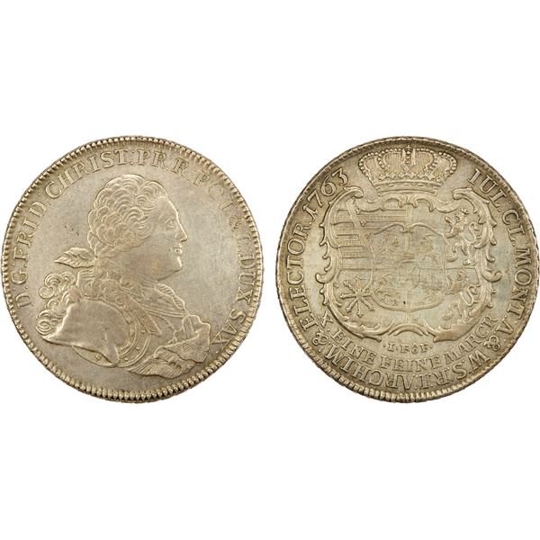 SAXONY: Friedrich August III, 1763-1806, AR thaler, 1763, EF