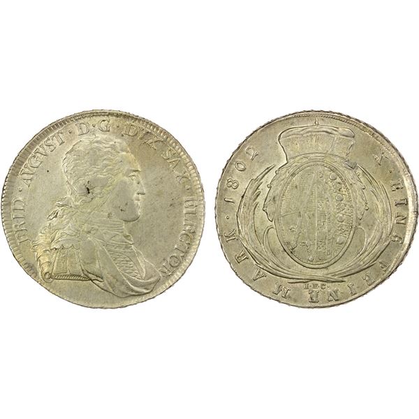 SAXONY: Friedrich August III, 1793-1806, AR thaler, 1802, AU