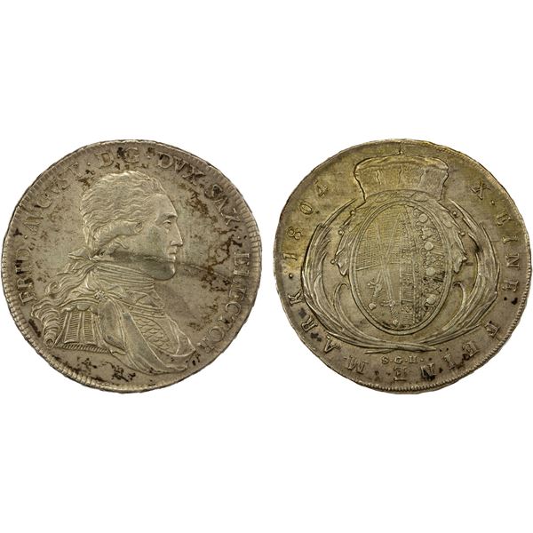 SAXONY: Friedrich August III, 1763-1806, AR thaler, 1804, AU