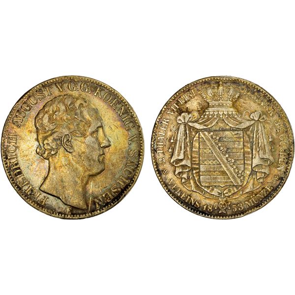 SAXONY: Friedrich August II, 1836-1854, AR 2 thaler, 1853, VF