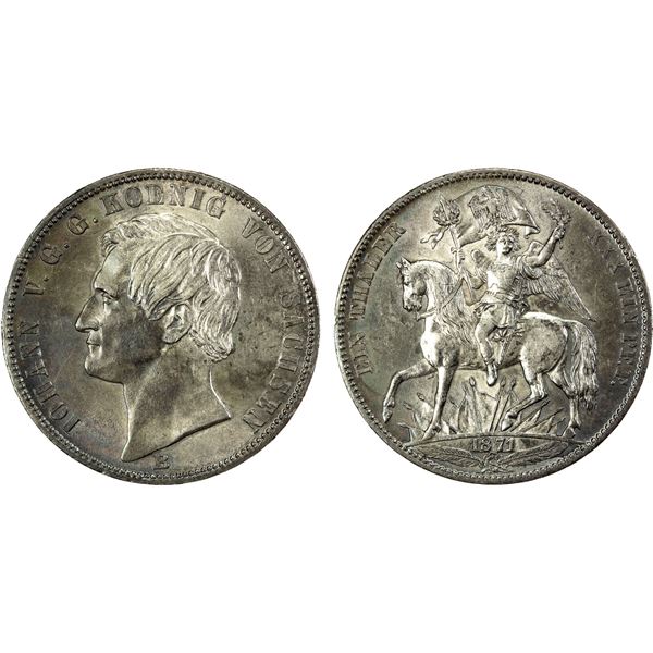 SAXONY: Johann, 1854-1873, AR thaler, 1871, AU