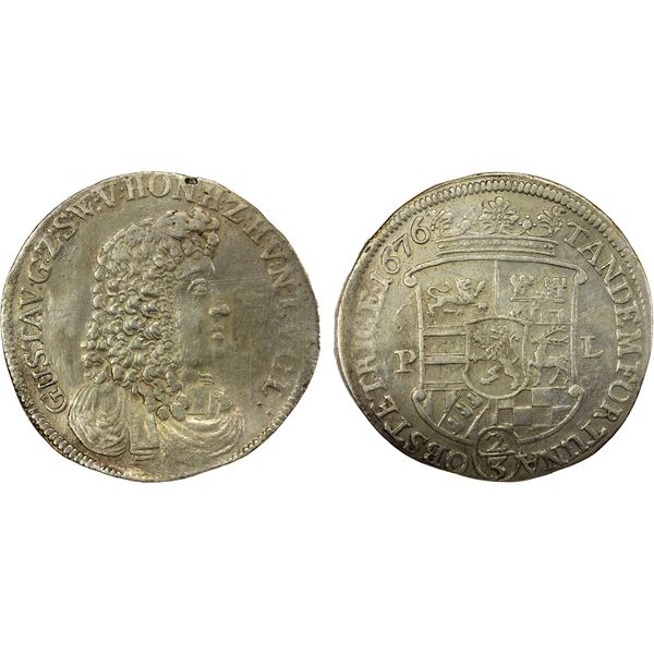 SAYN-WITTGENSTEIN-HOHENSTEIN: Gustav, 1657-1701, AR 2/3 thaler, 1676, VF-EF