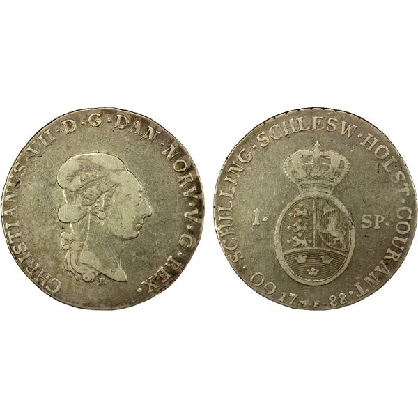SCHLESWIG-HOLSTEIN: Christian VII, 1766-1808, AR 60 schilling, 1788, Fine