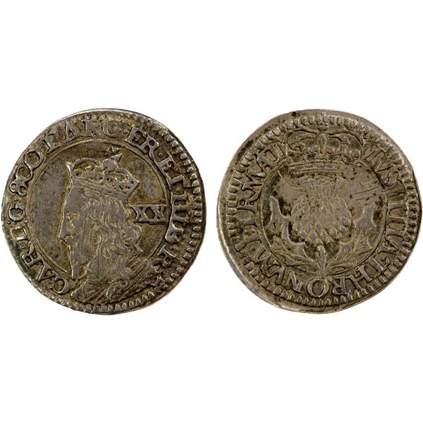 SCOTLAND: Charles I, 1625-1649, AR 20 pence, ND (1637), EF