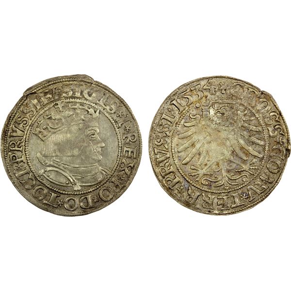 POLAND: Sigismund I, 1506-1548, AR groschen (1.97g), 1534, AU