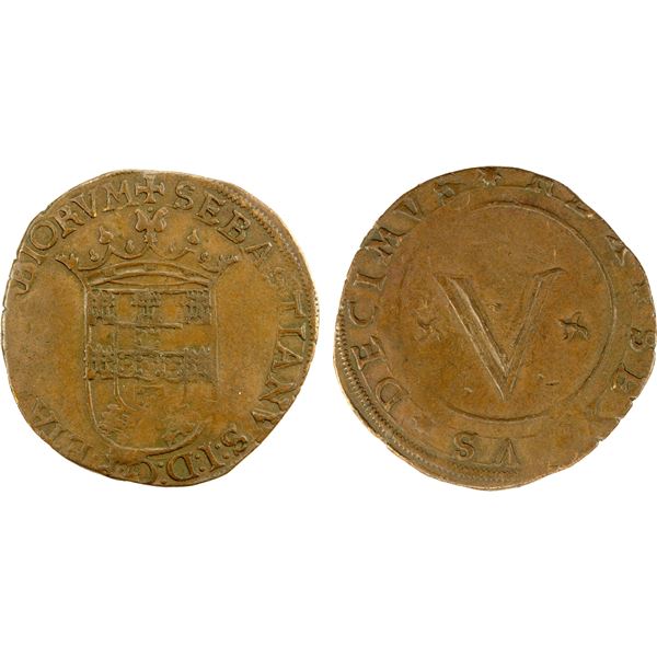 PORTUGAL: Sebastião, 1557-1578, AE 5 reis (6.22g), Lisbon, ND, VF