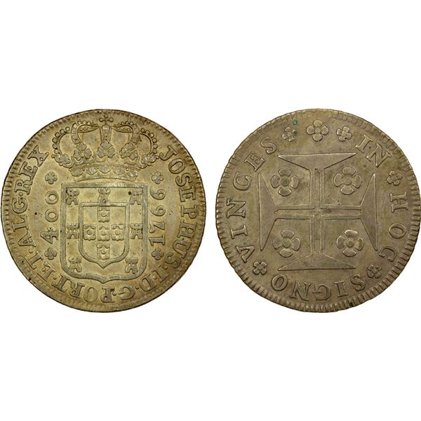 PORTUGAL: José I, 1750-1777, AR 400 reis, 1766, EF