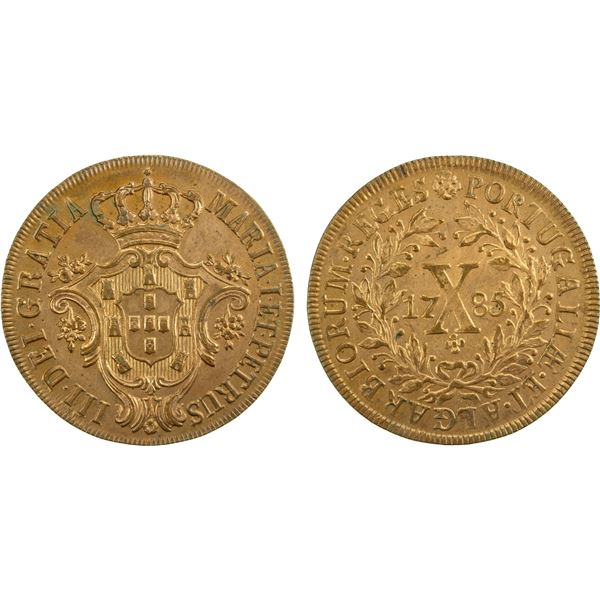 PORTUGAL: Maria I and Pedro III, 1777-1786, AE 10 reis, 1785, AU