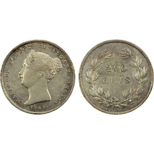 PORTUGAL: Maria II, 1834-1853, AR 200 reis, 1843, EF