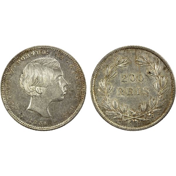 PORTUGAL: Pedro V, 1853-1861, AR 200 reis, 1854, AU