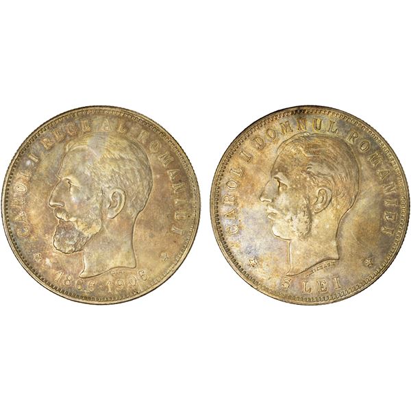 ROMANIA: Carol I, as King, 1894-1914, AR 5 lei, 1906, EF
