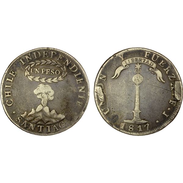 CHILE: Republic, AR peso, 1817, About VF