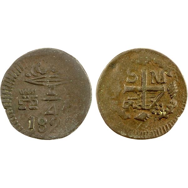COLOMBIA: Santa Marta, AE ¼ real, 1820, VF