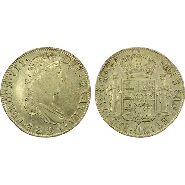 MEXICO: Fernando VII, 1808-1833, AR 8 reales, 1821-Zs, About EF